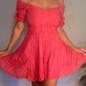 Gianni Bini Pink Eyelet Cotton Puff Sleeve Dress